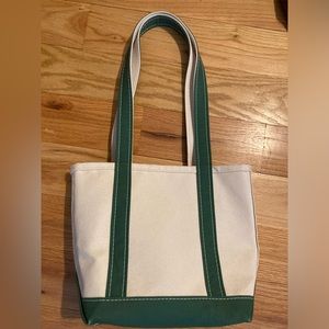 L.L. Bean Small Canvas Boat and Tote Natural & Dark Green W/ Long Handles
